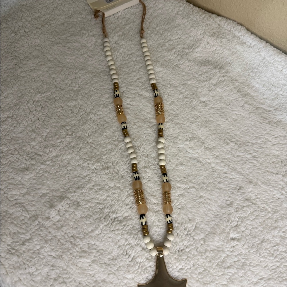 Gold and Cream Crescent Necklace - Picture 8 of 10